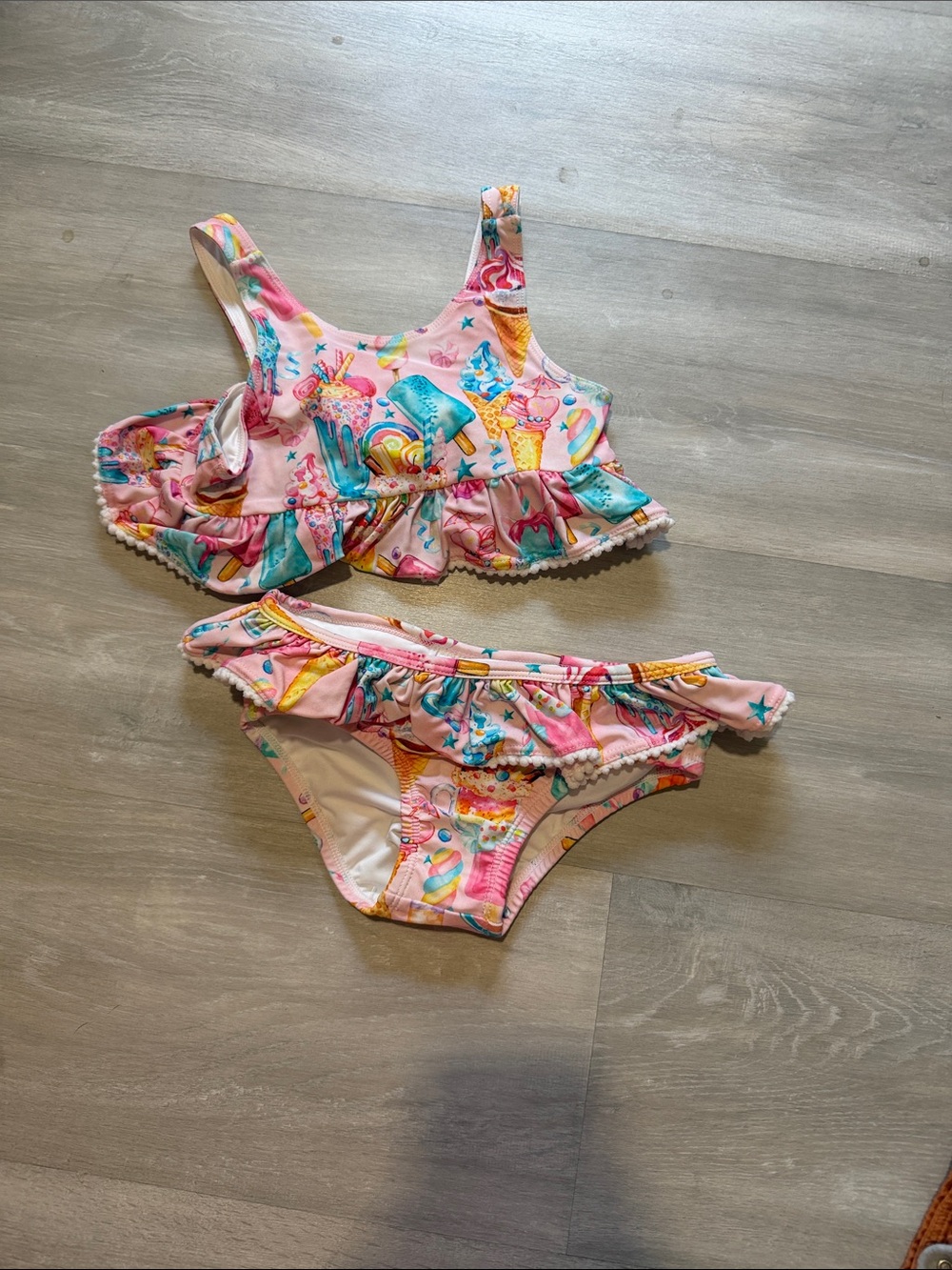 Posh Peanut Pink Ice Cream & Popsicle Ruffle Two-Piece Swimsuit size 4 T